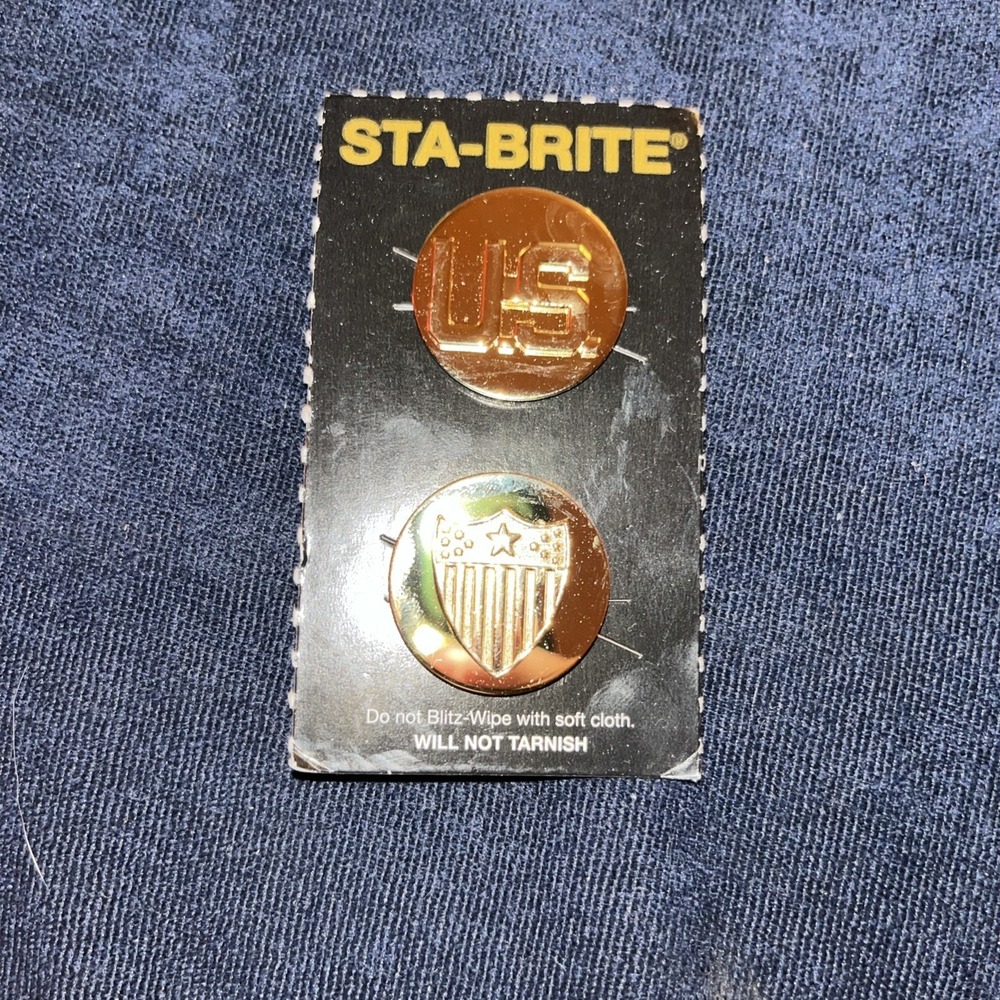 US Army Enlisted US Collar Insignia Disc Pair STA-BRITE Original Card New